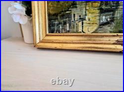 Tableau à l'Huile sur Toile Signé Mayordomo Cadre Doré Village Belcastel