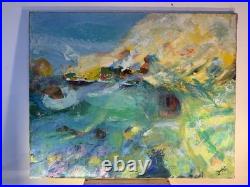 Tableau abstrait signé Joyce Peinture sur toile Composition colorée