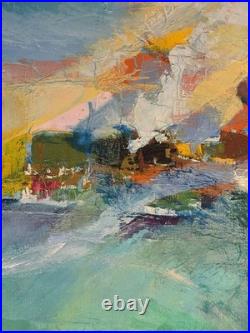 Tableau abstrait signé Joyce Peinture sur toile Composition colorée