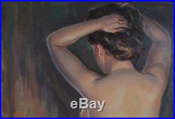 Tableau albert GENTA portrait femme nue au chignon huile sur toile