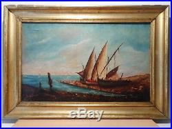 Tableau ancien 19 siècle peintre lyonnais E BERARD peinture marine orientaliste