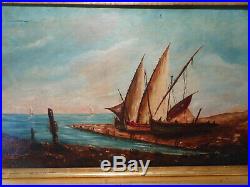 Tableau ancien 19 siècle peintre lyonnais E BERARD peinture marine orientaliste