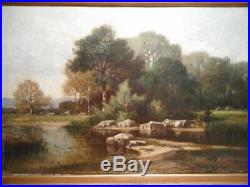 Tableau ancien 19 siècle peinture école barbizon paysage campagne bord rivière