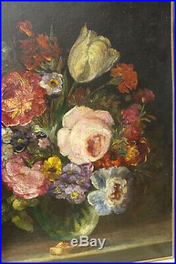 Tableau ancien Bouquet de Fleurs, peinture à l'huile