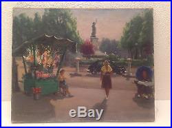 Tableau ancien Edouard CORTES Place de la République Paris huile sur toile