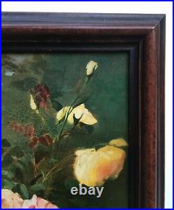 Tableau ancien, Huile sur toile, Bouquet de roses, Fin XIXe Début XXe