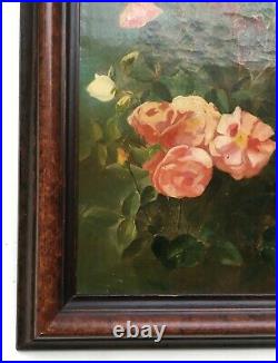 Tableau ancien, Huile sur toile, Bouquet de roses, Fin XIXe Début XXe