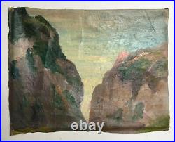 Tableau ancien, Huile sur toile, Falaises, Côte rocheuse, Bretagne Début XXe