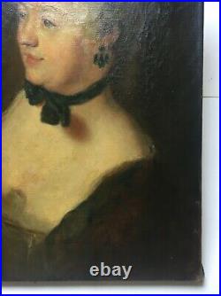 Tableau ancien, Huile sur toile, Portrait de femme au tour de cou, XIXe ou XXe