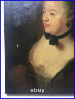 Tableau ancien, Huile sur toile, Portrait de femme au tour de cou, XIXe ou XXe