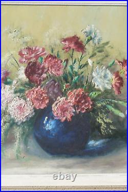 Tableau ancien LESPINASSE huile sur toile bouquet de fleurs Pivoines début XXe
