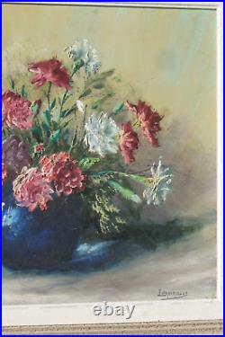 Tableau ancien LESPINASSE huile sur toile bouquet de fleurs Pivoines début XXe