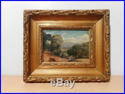 Tableau ancien XIX 19 siècle peinture gout école Barbizon paysage campagne