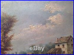 Tableau ancien XIXe Ecole de BARBIZON Paysage animé 19eme peinture à l'huile
