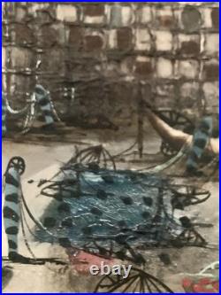 Tableau ancien hst paysage animé canal Venise gondole J. RAITO dlg Jean Calogero