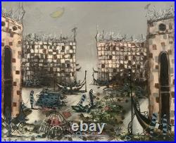 Tableau ancien hst paysage animé canal Venise gondole J. RAITO dlg Jean Calogero