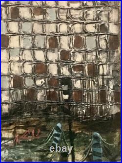 Tableau ancien hst paysage animé canal Venise gondole J. RAITO dlg Jean Calogero