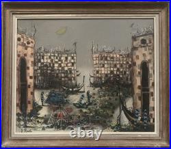 Tableau ancien hst paysage canal de Venise gondole J. RAITO dlg Jean Calogero