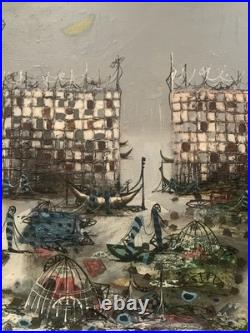 Tableau ancien hst paysage canal de Venise gondole J. RAITO dlg Jean Calogero