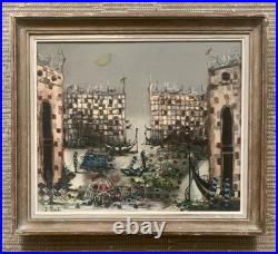 Tableau ancien hst paysage canal de Venise gondole J. RAITO dlg Jean Calogero