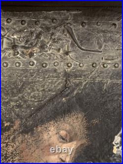 Tableau ancien huile composition mixte sculpture boulons femme mélancolie signé