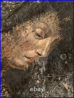 Tableau ancien huile composition mixte sculpture boulons femme mélancolie signé