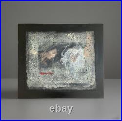 Tableau ancien huile composition mixte sculpture boulons femme mélancolie signé