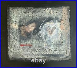 Tableau ancien huile composition mixte sculpture boulons femme mélancolie signé