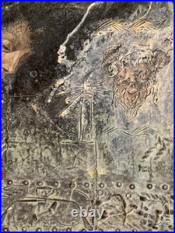 Tableau ancien huile composition mixte sculpture boulons femme mélancolie signé