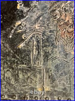 Tableau ancien huile composition mixte sculpture boulons femme mélancolie signé