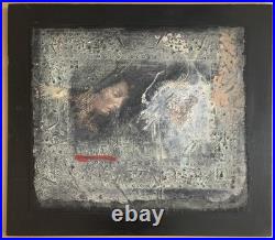 Tableau ancien huile composition mixte sculpture boulons femme mélancolie signé