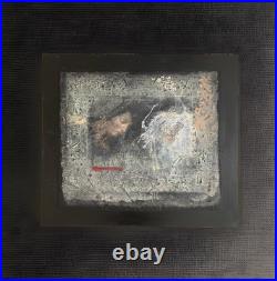 Tableau ancien huile composition mixte sculpture boulons femme mélancolie signé