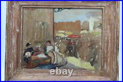 Tableau ancien huile sur toile musiciens Toulouse Laurent Escap