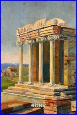Tableau ancien huile sur toile temple en Grèce signé Léo DAVID (1864-1952)