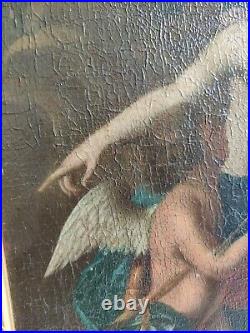Tableau ancien peinture huile Ecole Italienne 18 ème Diane et Cupidon painting