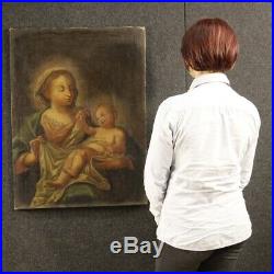 Tableau ancien peinture religieux italien huile toile Madonne avec enfant 700