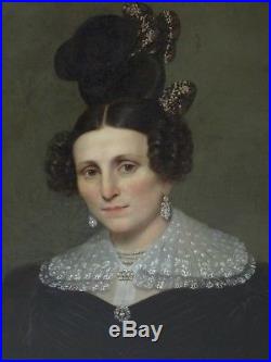 Tableau ancien, portrait de femme coiffe dentelle, Alphonse LAVAUDEN (1796-1857)