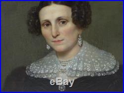Tableau ancien, portrait de femme coiffe dentelle, Alphonse LAVAUDEN (1796-1857)