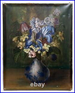 Tableau ancien signé Ch. Eté, Huile sur toile, Nature morte, Bouquet, Fleurs XXe
