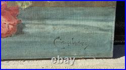 Tableau ancien signé Emmanuel Coulange Lautrec 1823-1898 Huile Hst Fleurs Roses