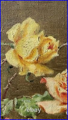 Tableau ancien signé Emmanuel Coulange Lautrec 1823-1898 Huile Hst Fleurs Roses
