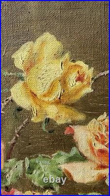 Tableau ancien signé Emmanuel Coulange Lautrec 1823-1898 Huile Hst Fleurs Roses