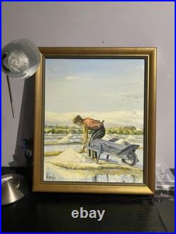 Tableau ancien signé Hardy Huile sur toile Paludier aux marais salants