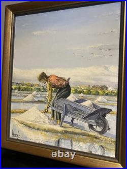 Tableau ancien signé Hardy Huile sur toile Paludier aux marais salants