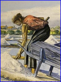 Tableau ancien signé Hardy Huile sur toile Paludier aux marais salants Tableau ancien signé Hardy Huile sur toile Paludier aux marais salants