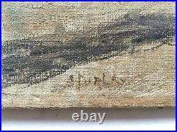Tableau ancien signé, Huile sur toile, Michel Sturla, Plage animée, Peinture XXe
