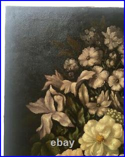 Tableau ancien signé, Huile sur toile, Nature morte, Bouquet de fleurs, XXe