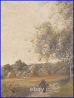 Tableau ancien signé L. Henry. Paysage animé. Peinture huile sur toile