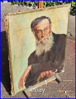 Tableau ancien signé. Portrait Homme Peinture huile sur toile. A Restaurer