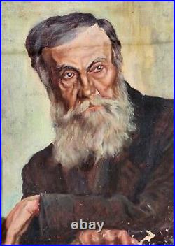 Tableau ancien signé. Portrait Homme Peinture huile sur toile. A Restaurer